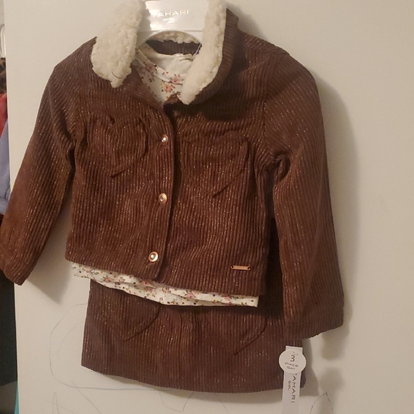 Tahari Girl Brown Corduroy Jacket and Skirt Set - Picture 1 of 15